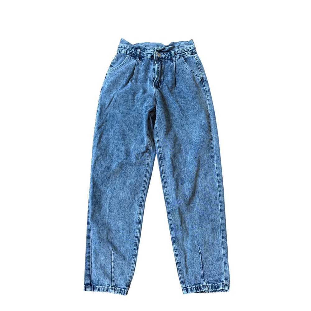 SHEIN Jeans Women Blue Acid Wash Pleated High Rise Mom SIZE M